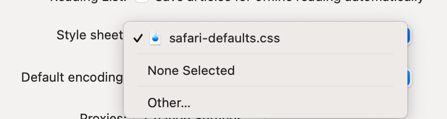 Preferences pane in Safari to upload the default stylesheet override